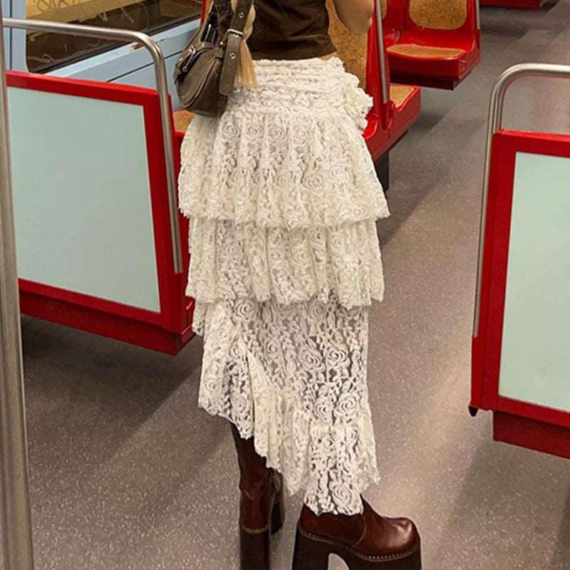 Bohemian French Lace Irregular Hem Skirt Infinite Avenue