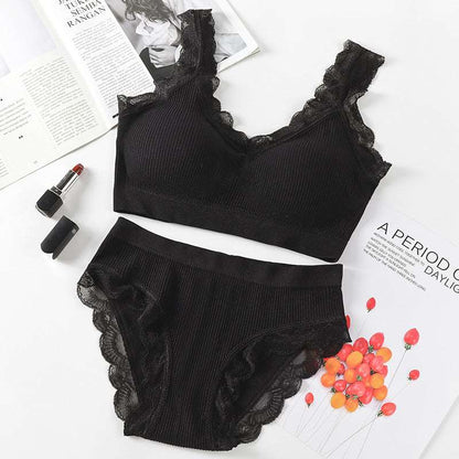 Two-Piece Bra and Underwear Set - Comfortable and Stylish Black Average Size Infinite Avenue