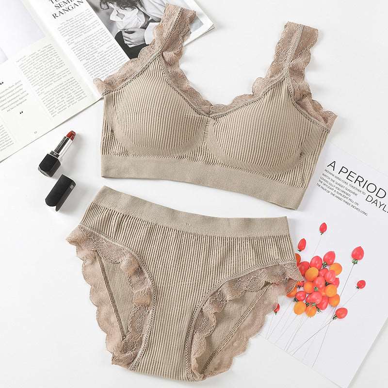 Two-Piece Bra and Underwear Set - Comfortable and Stylish Khaki Average Size Infinite Avenue