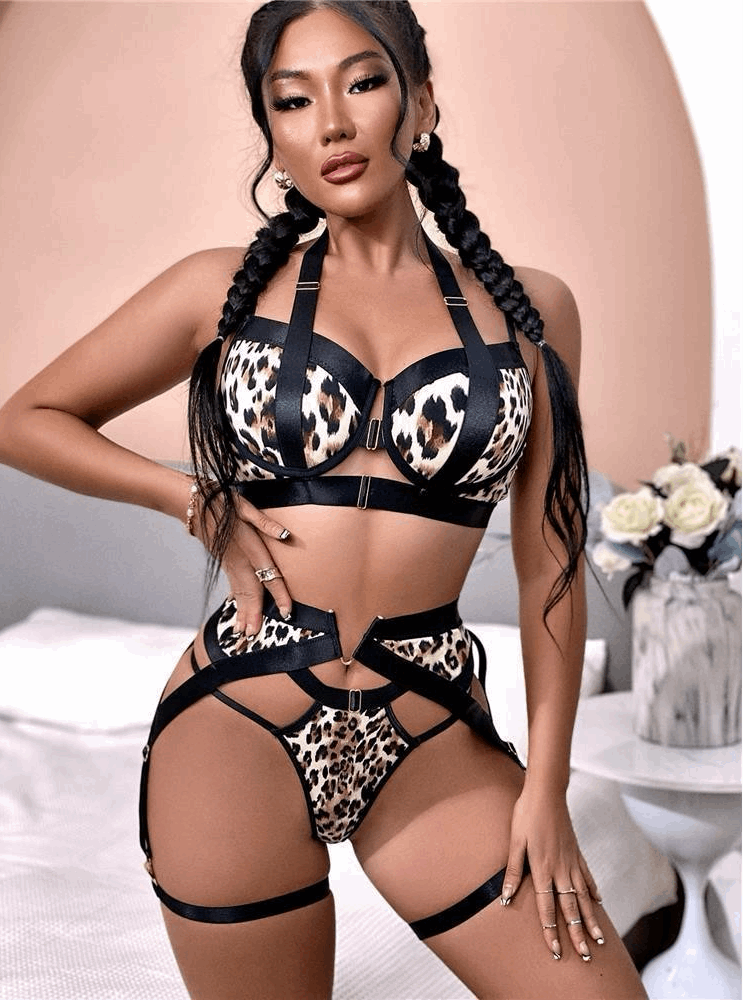 Leopard Print Strappy Three-Point Underwear Set Infinite Avenue