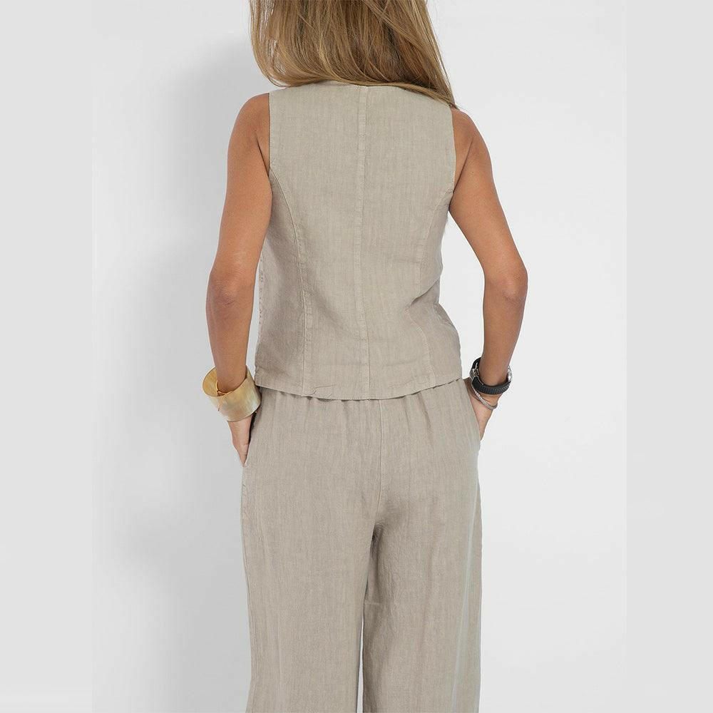 Casual V-Neck Vest Suit: Sleeveless Top & Loose Trousers - Infinite Avenue