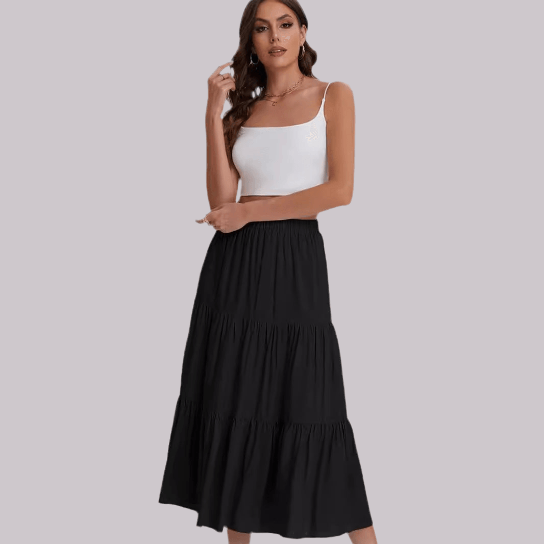 Women’s Elastic High Waist A-Line Skirt with Drawstring - Infinite Avenue