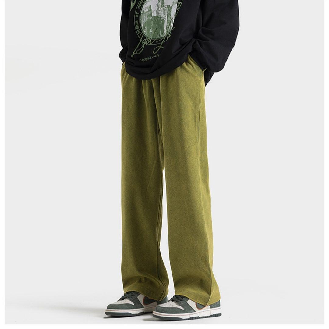 Fashion Plus Size American Retro Heavy Washed Sweatpants Green Infinite Avenue