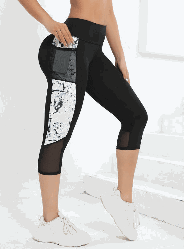 Female Leopard Splicing High Waist Yoga Pants Black Net Marble Infinite Avenue