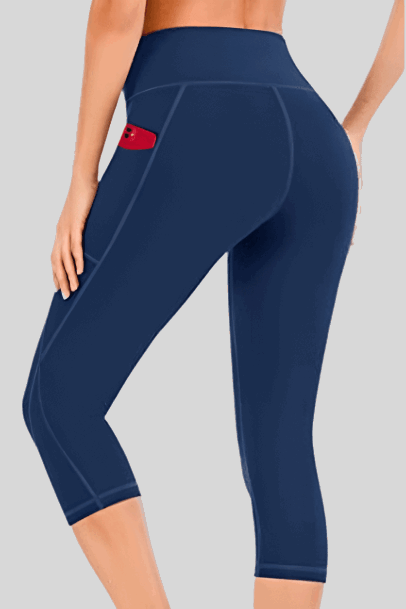 Women's High Waist Capri Yoga Leggings Navy Blue Infinite Avenue