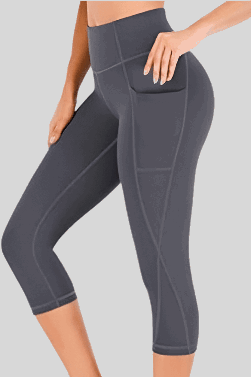 Women's High Waist Capri Yoga Leggings Gray Infinite Avenue