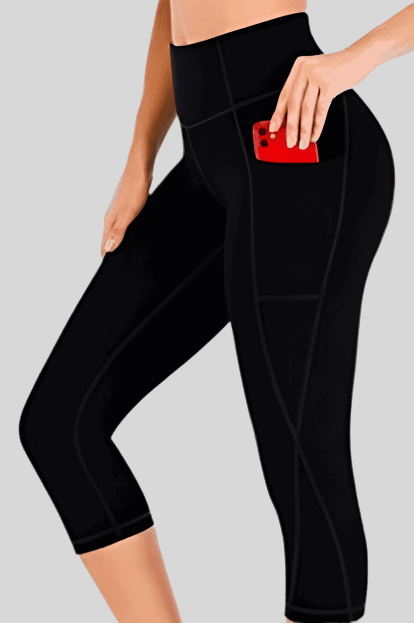 Women's High Waist Capri Yoga Leggings Black Infinite Avenue