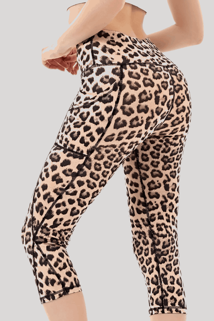 Women's High Waist Capri Yoga Leggings Leopard Print Infinite Avenue