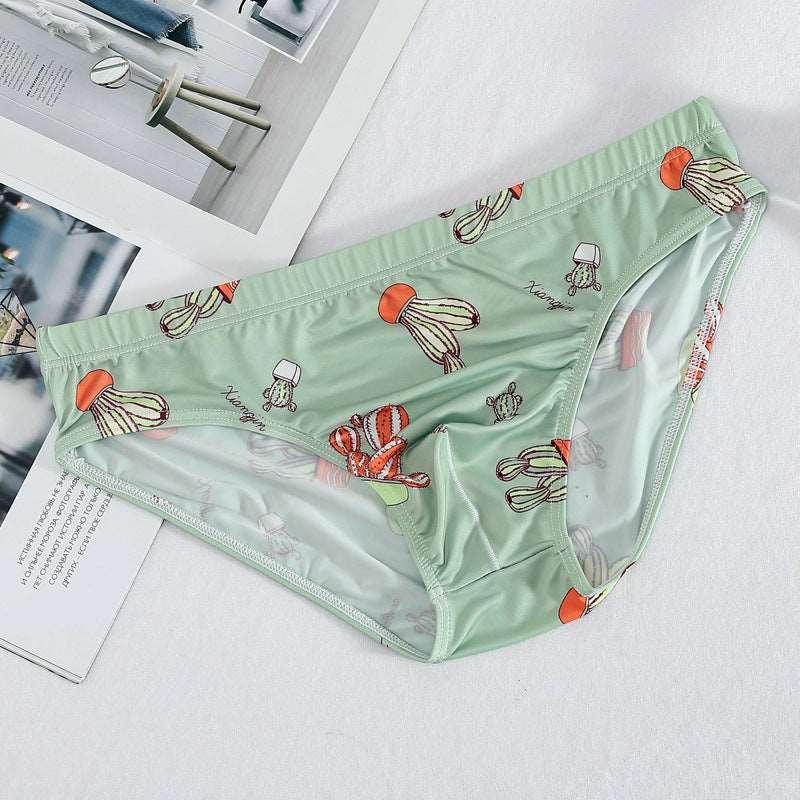 Ice Silk Breathable Printed Quick-Drying Comfort Briefs Green Infinite Avenue