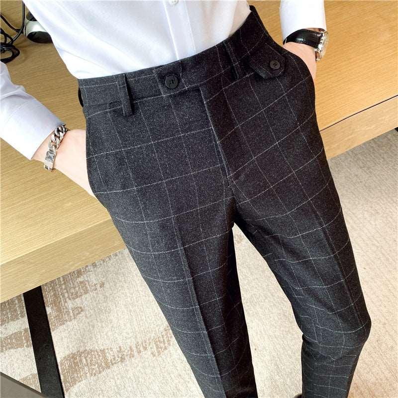 Korean Style Checkered Slim Fit Men’s Suit Pants - Infinite Avenue