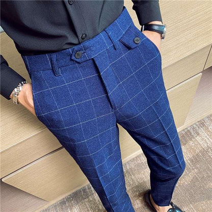 Korean Style Checkered Slim Fit Men’s Suit Pants - Infinite Avenue