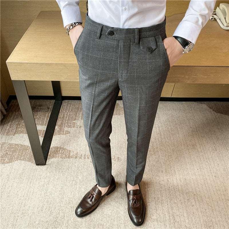 Korean Style Checkered Slim Fit Men’s Suit Pants Infinite Avenue