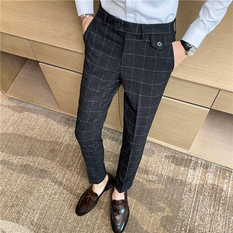 Korean Style Checkered Slim Fit Men’s Suit Pants - Infinite Avenue