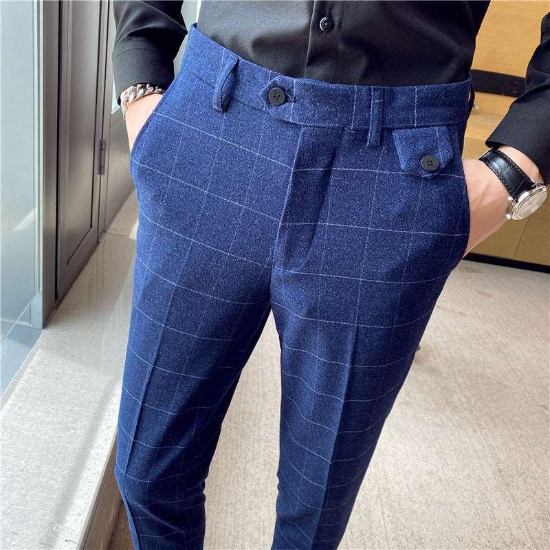 Korean Style Checkered Slim Fit Men’s Suit Pants - Infinite Avenue