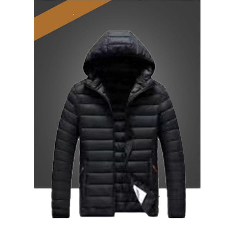 Large Men's Down Cotton Jacket Short Style Hooded black Infinite Avenue