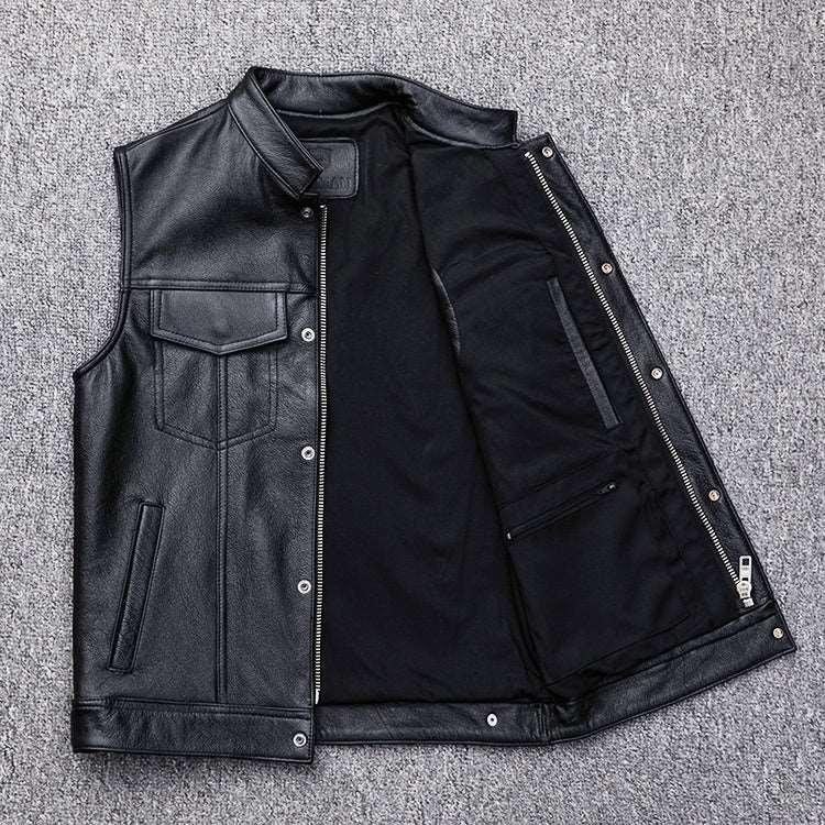 Leather Motorcycle Vest Waistcoat - Plus Size Casual Buttoned Infinite Avenue