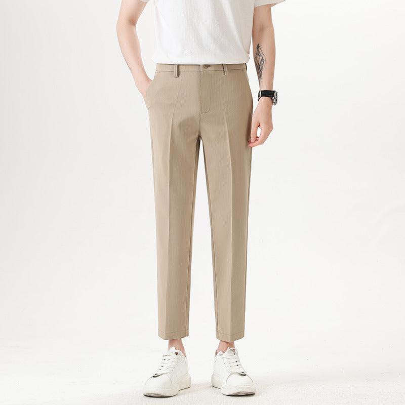 Light Luxury Men’s Stretch Pencil Pants Cropped Pants In Khaki Color Infinite Avenue