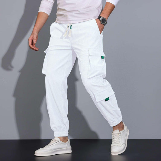 Men's Ankle-tied Loose Casual Trousers White Infinite Avenue