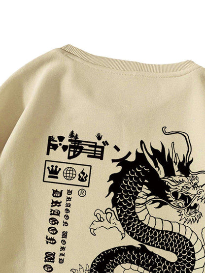 Men's Autumn And Winter Loose Tokyo Dragon Print Crewneck - Infinite Avenue