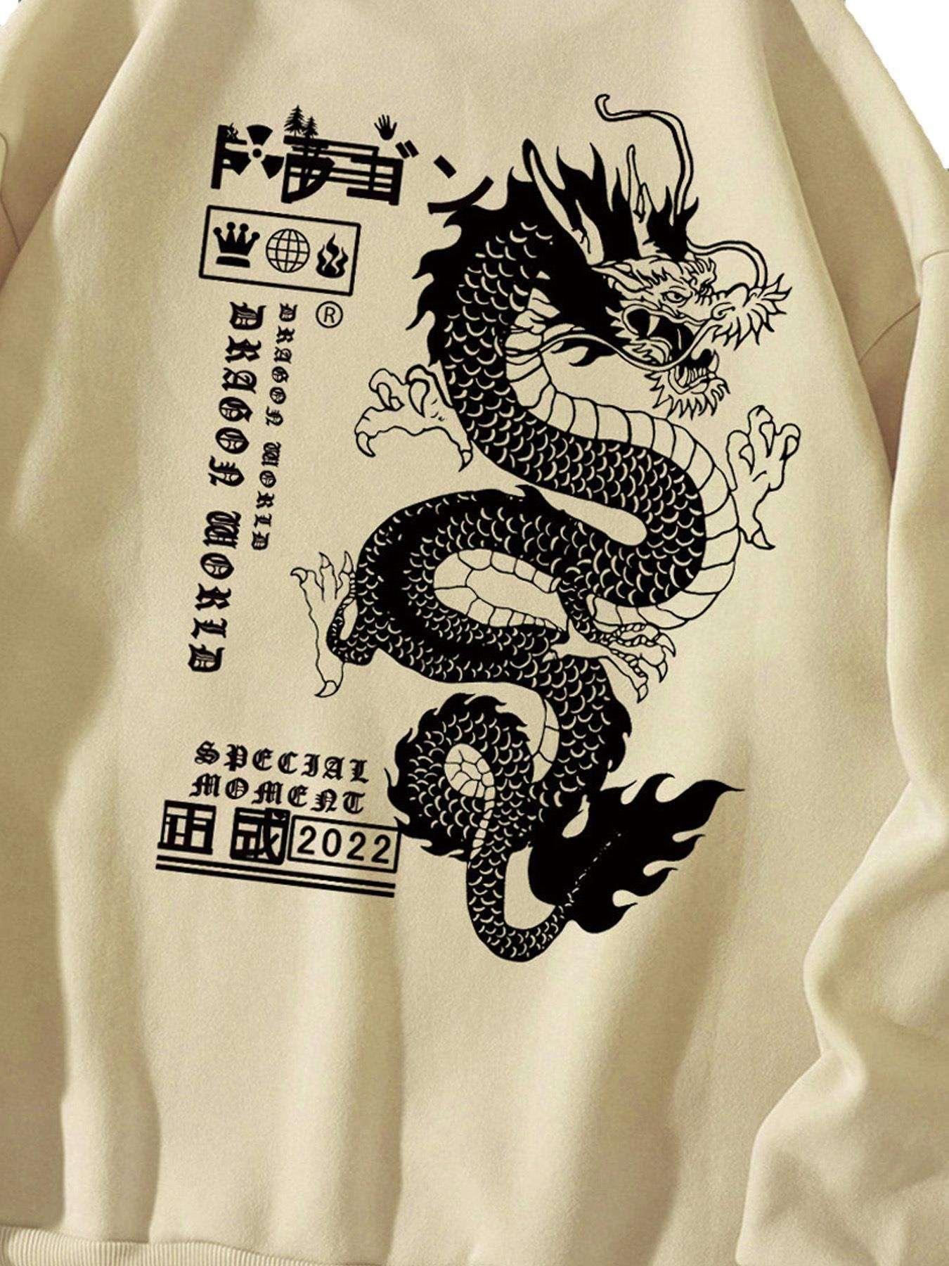 Men's Autumn And Winter Loose Tokyo Dragon Print Crewneck - Infinite Avenue