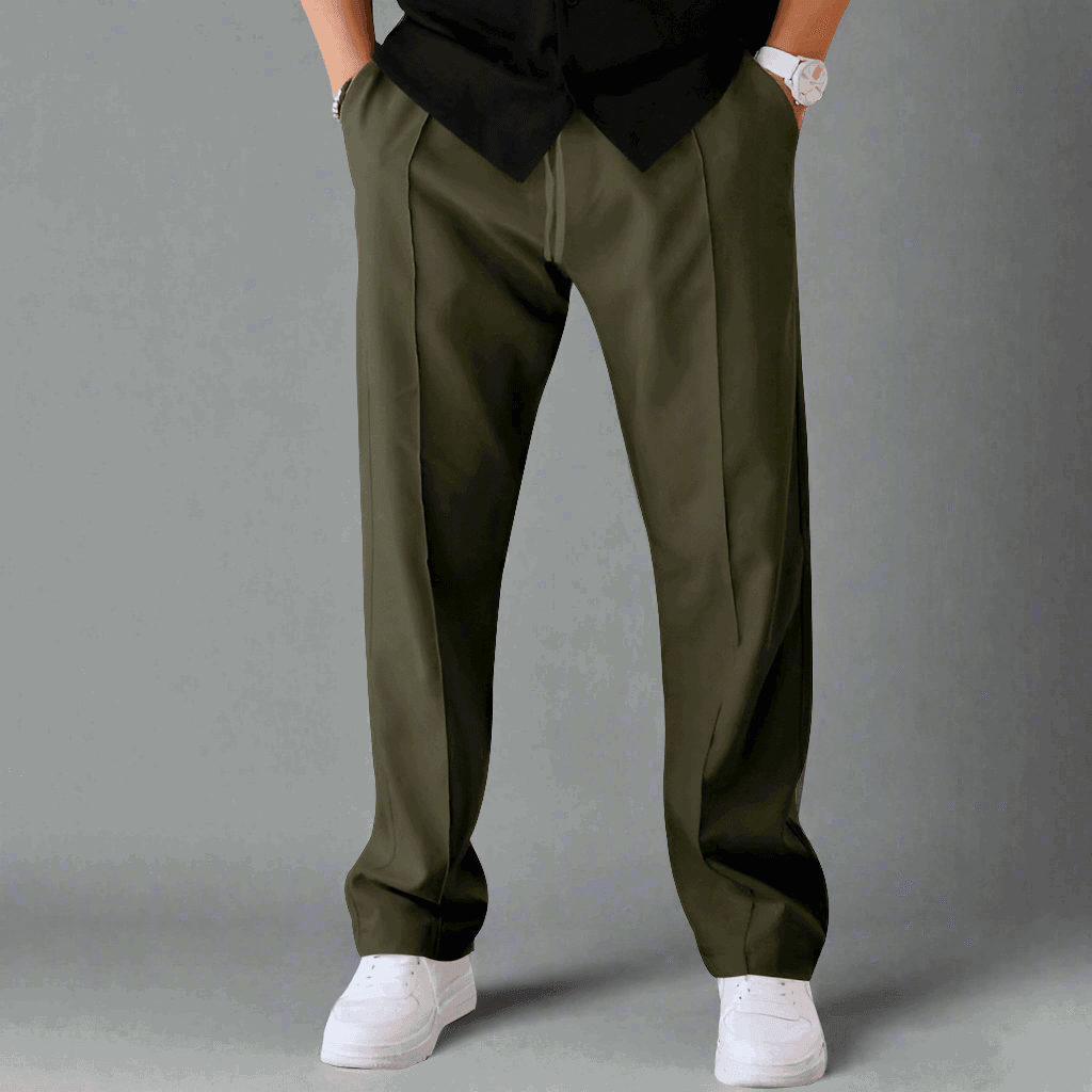 Men's Casual Drawstring Trousers Army Green Infinite Avenue