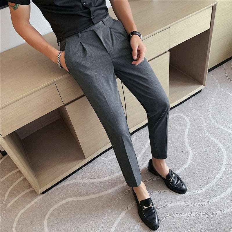 Men's Casual Suit Slim-fit Ankle-tied Cropped Pants Medium Gray Infinite Avenue