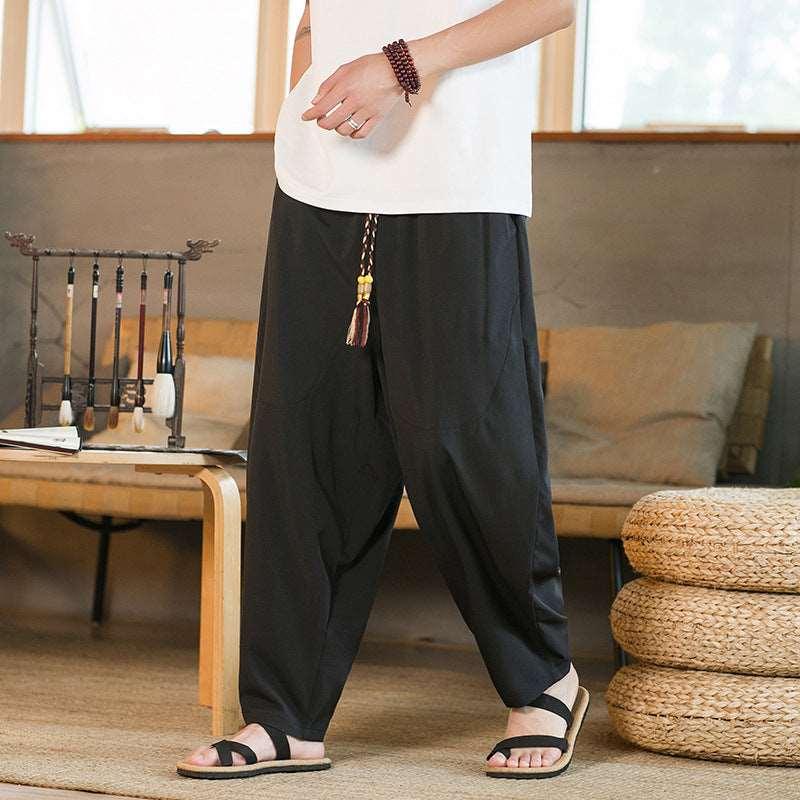 Men's Chinese Style Ice Silk Harem Pants Black Infinite Avenue