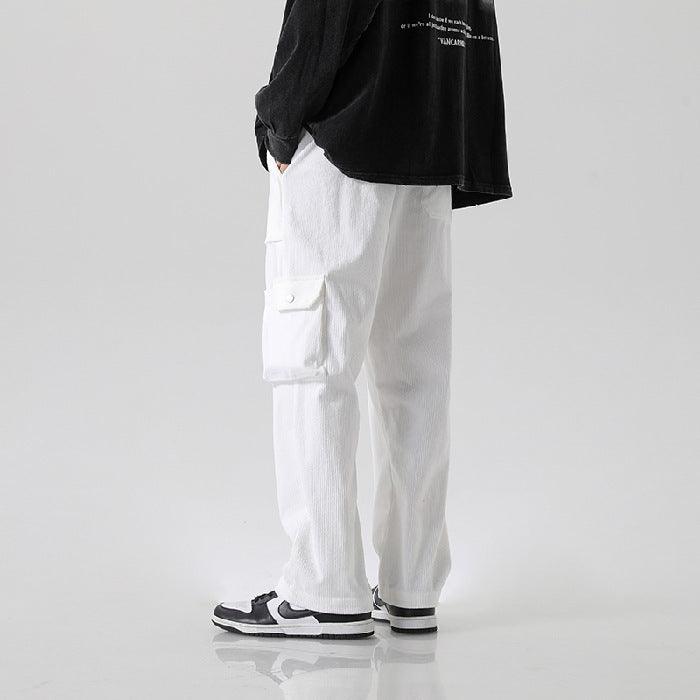 Loose All-matching Corduroy Multi-pocket Straight Cargo Pants White Infinite Avenue