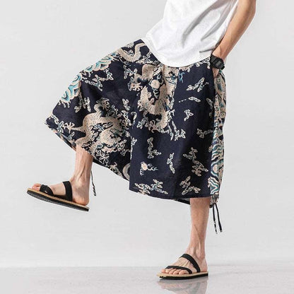 Men's Loose-fit Chinese Style Elephant Flower Beach Pants - Infinite Avenue