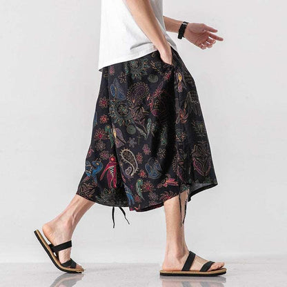 Men's Loose-fit Chinese Style Elephant Flower Beach Pants - Infinite Avenue