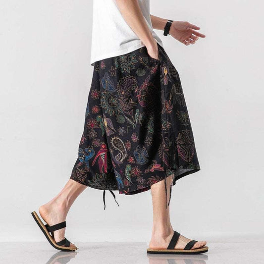 Men's Loose-fit Chinese Style Elephant Flower Beach Pants Thailand Totem Infinite Avenue