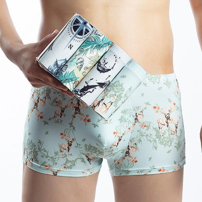 Men’s Mid-Waist Breathable Boxers Cherry Blossom Deer Infinite Avenue