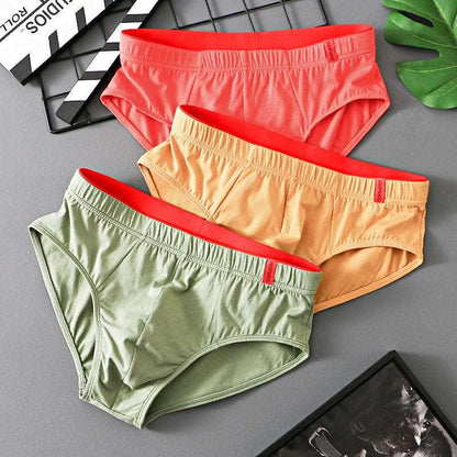 Men’s Pure Cotton Low-Waist Breathable Briefs Orange Turmeric Green Infinite Avenue