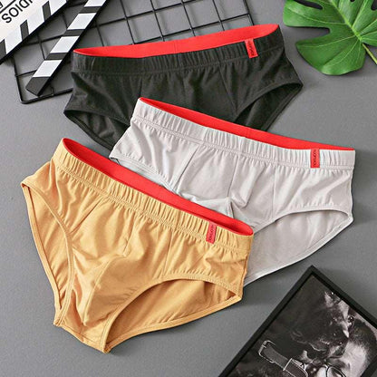 Men’s Pure Cotton Low-Waist Breathable Briefs Black Light Gray Turmeric Infinite Avenue