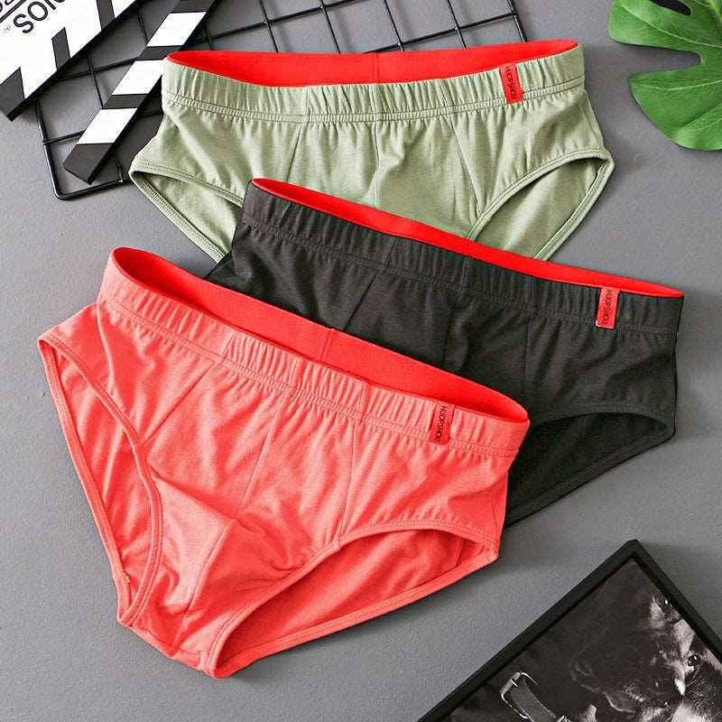 Men’s Pure Cotton Low-Waist Breathable Briefs Green Black Orange Infinite Avenue