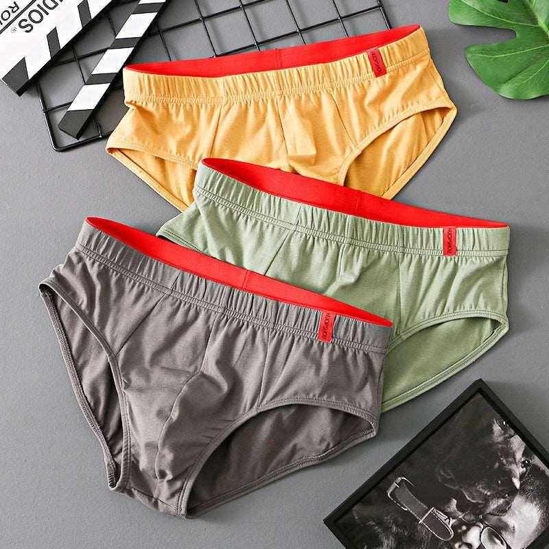 Men’s Pure Cotton Low-Waist Breathable Briefs Turmeric Green Dark Gray Infinite Avenue