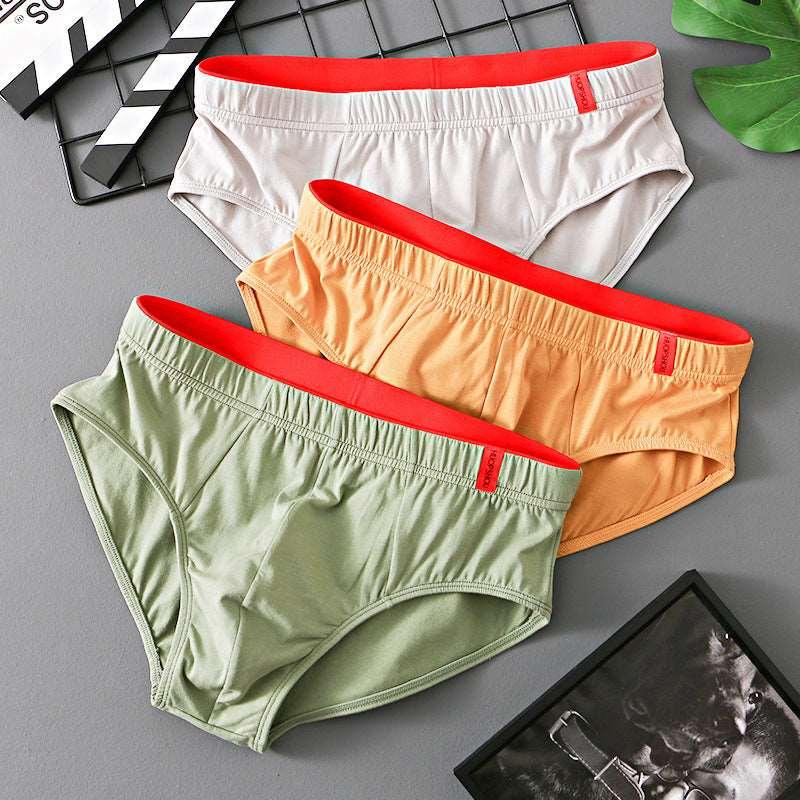 Men’s Pure Cotton Low-Waist Breathable Briefs Light Gray Turmeric Green Infinite Avenue