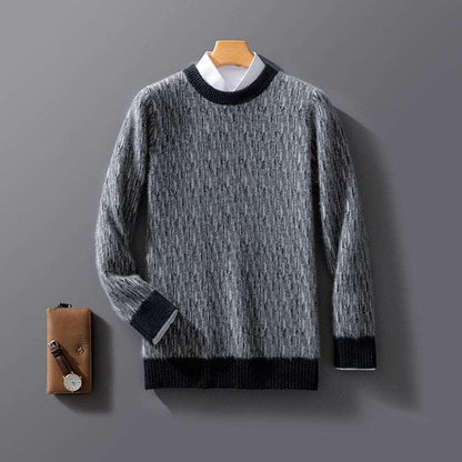 Men's Pure Wool Round Neck Pullover Sweater Quiet Black Infinite Avenue