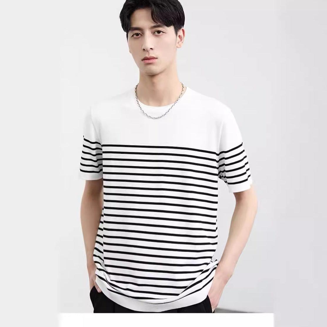 Men's Retro Navy Striped Knit Tee - Infinite Avenue