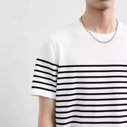 Men's Retro Navy Striped Knit Tee - Infinite Avenue