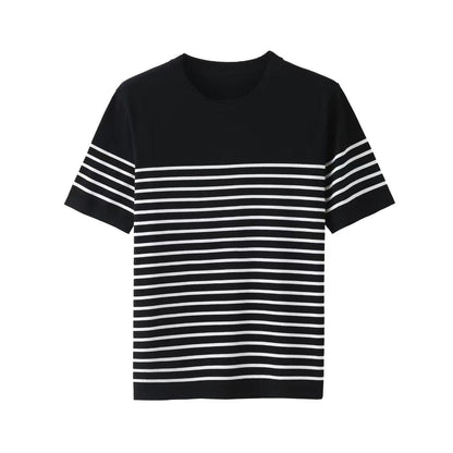 Men's Retro Navy Striped Knit Tee - Infinite Avenue