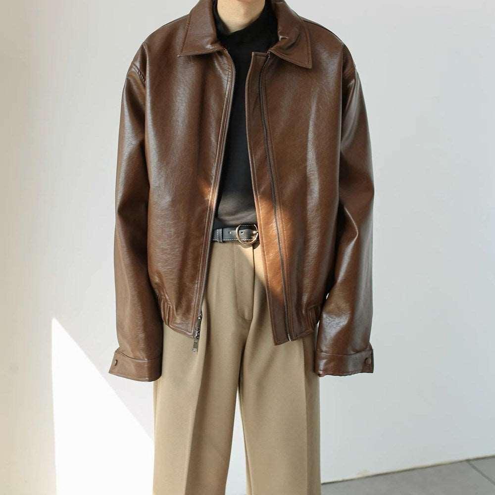 Men's Retro Short Personalized Leather Coat - Infinite Avenue