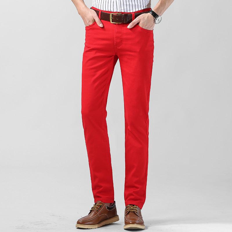 Men's Slim Fit Straight Stretch Casual Pants Red Infinite Avenue