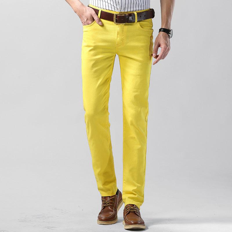 Men's Slim Fit Straight Stretch Casual Pants Yellow Infinite Avenue