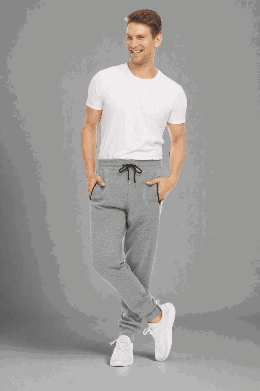 Men's Sports Casual Zipper Ankle-tied Feet Running Trousers Light Gray Infinite Avenue