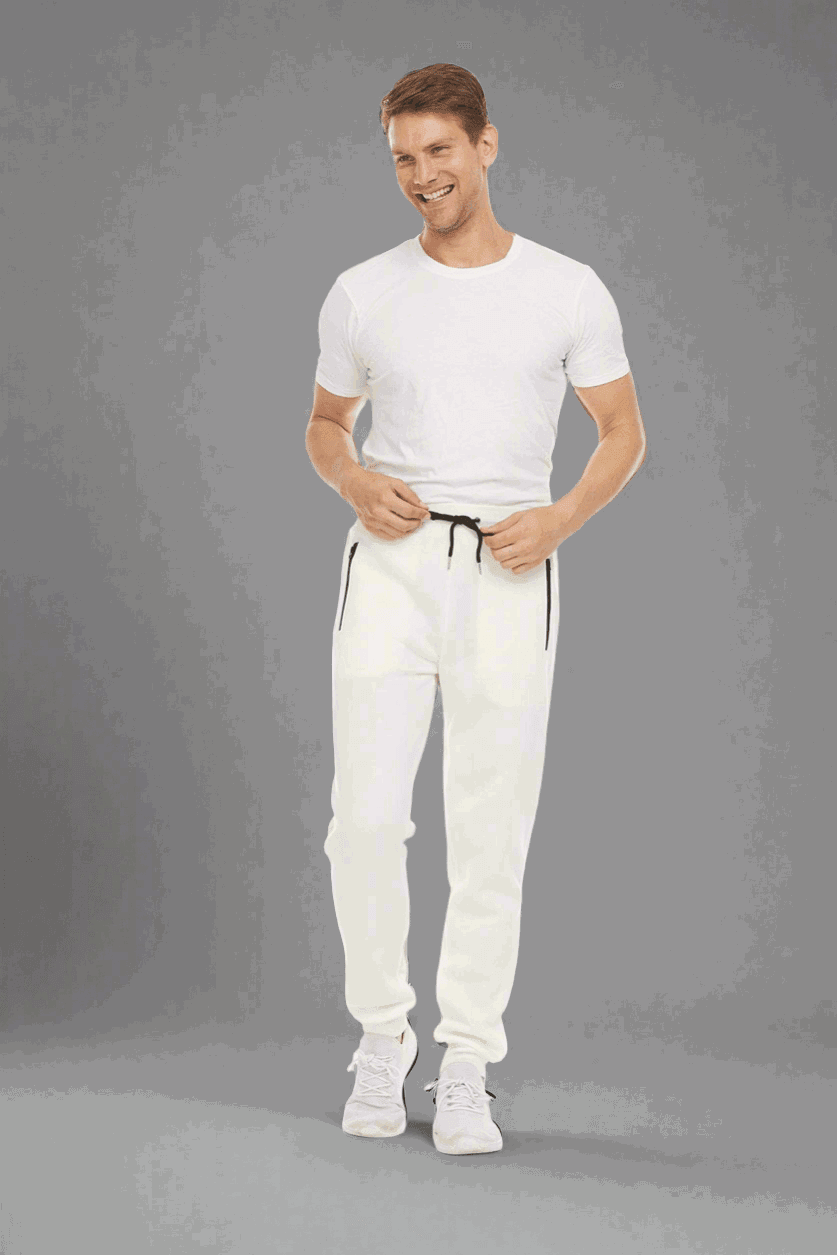 Men's Sports Casual Zipper Ankle-tied Feet Running Trousers White Infinite Avenue