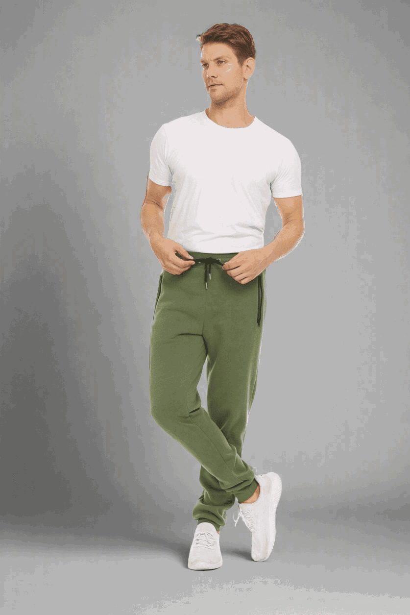 Men's Sports Casual Zipper Ankle-tied Feet Running Trousers Green Infinite Avenue