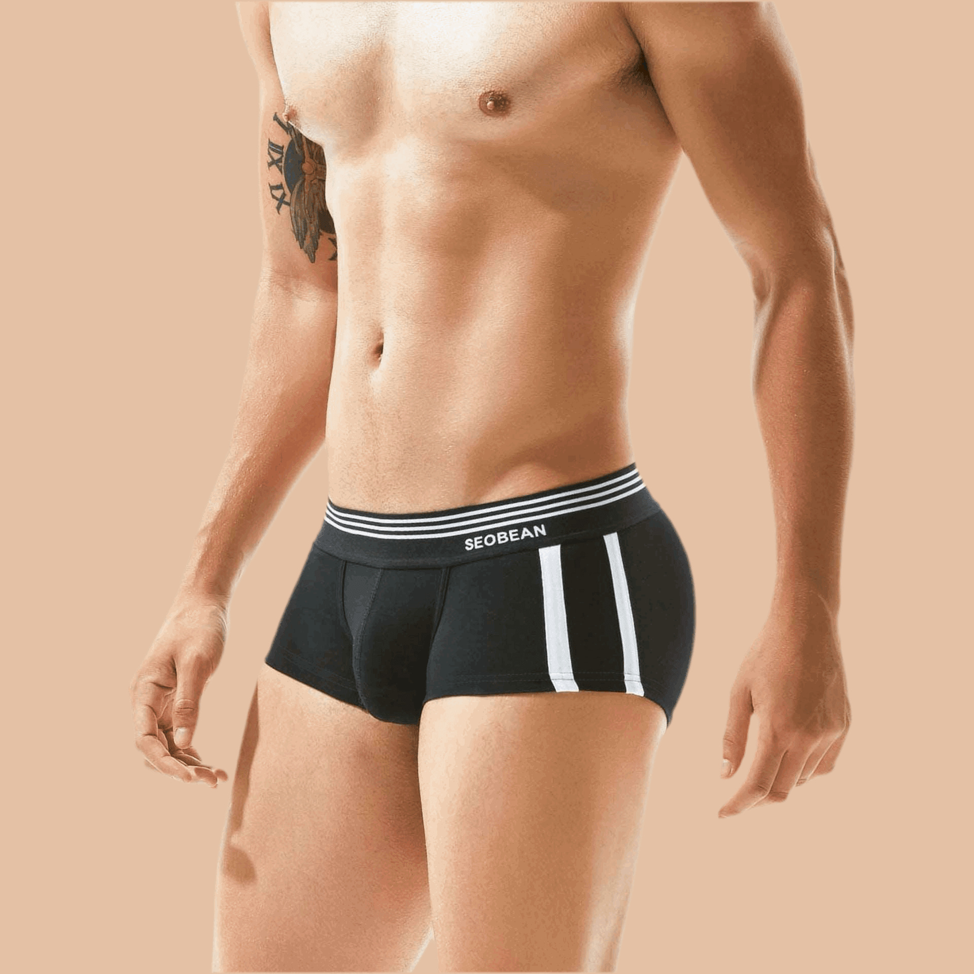 Men's Underwear Low Waist Cotton Boxer Briefs Black Infinite Avenue