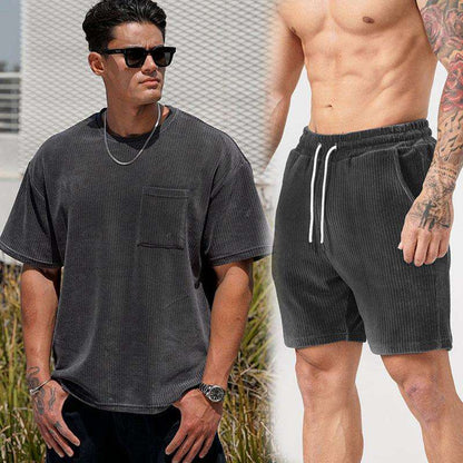 Men's Workout Exercise T-shirt Shorts Suit Dark Gray Infinite Avenue