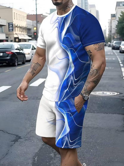 New Suit Trendy Pattern 3D Printed T-shirt Blue Infinite Avenue